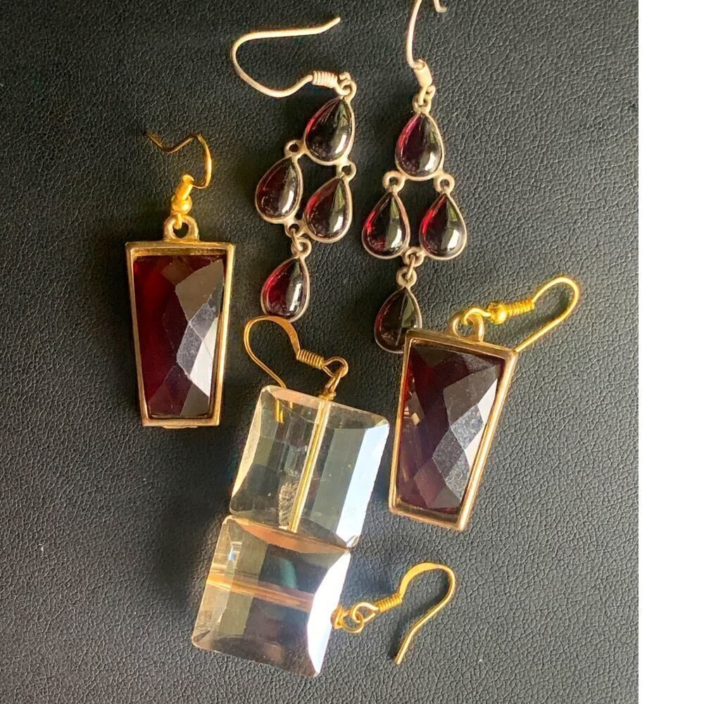 Vintage LARGE Crystal Glass Earrings, 3 PAIRS, Unmarked